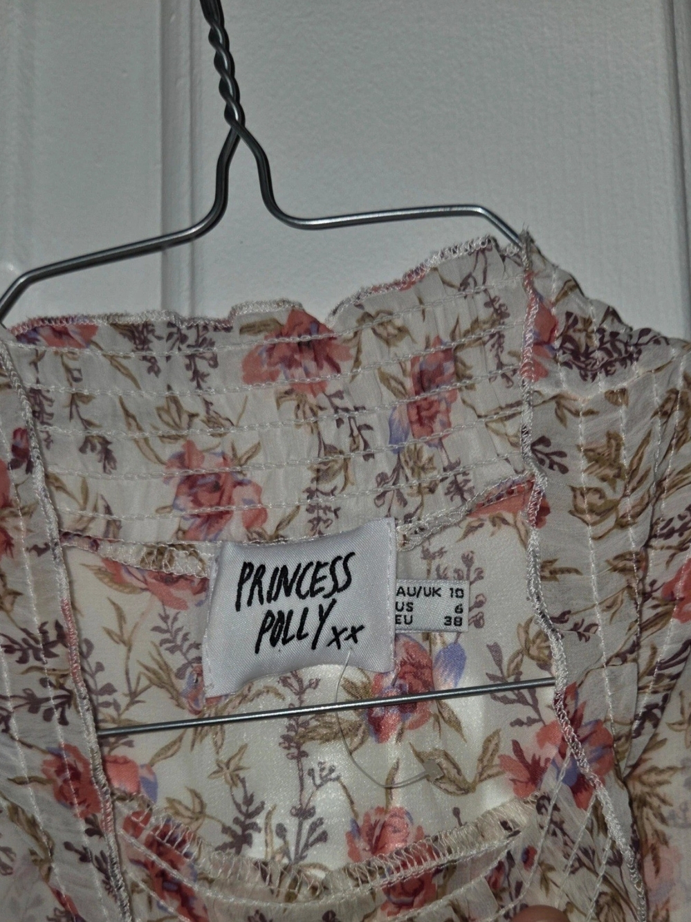 Princess Polly Cream Floral Smocked Cami with Pink Rose Print